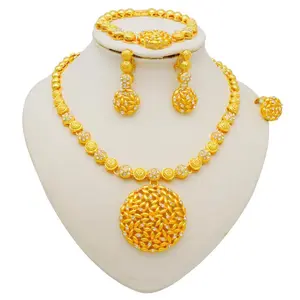 Dubai Style Diamond Jewelry Gold-plated Necklace Ring Bracelet Earrings Set For Women