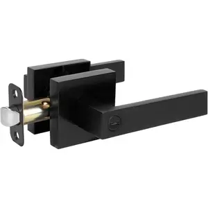 Black Privacy Door Handles with Lock, Keyless Interior Door Handle for Bedroom Bathroom, Modern Square Lever Door Handle Set, Matte Black Door Lock Door Knob, 1 Pack