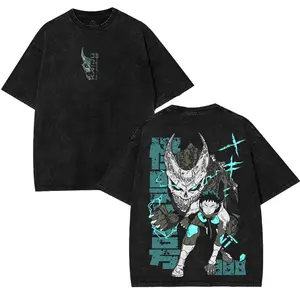 Kaiju No. 8 Kafka Hibino Titan Transform Figure Short-Sleeve T-Shirt, Double-Printed Acid Washed Anime Manga Graphic Tee, Unisex Cotton Streetwear Top, Soft Casual Menswear Valentine’s Outfit, Shortsleeve