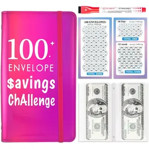 100 Envelope Money Savings Challenge Binder with Cash Envelopes 30 Days to 52 Weeks Save $500 $5050 $10000 Back to School Supplies Gift for Children A6 Fuchsia Rose