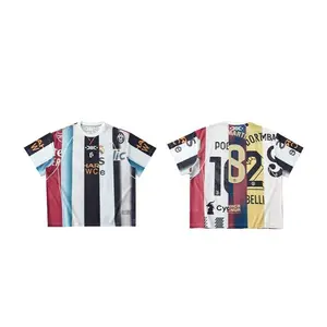 Men's Patchwork Soccer Jersey T-Shirt, Retro Graphic Print Short Sleeve Mesh Tee, Loose Fit Streetwear Casual Top for Men