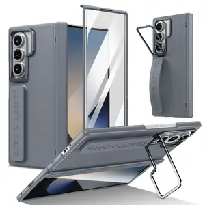 For Samsung Galaxy Z Fold 7 6 5 4 3 5G Bracket Phone Case With Hinge Screen Protect Film Silicone Grip Shockproof Protect Cover