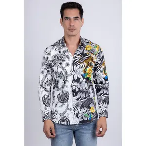 Zurich Rhinestone Long Sleeve Shirt Cotton Fabric