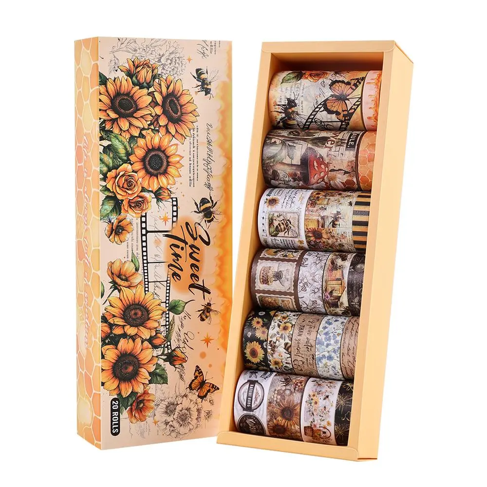 Vintage Flower Pattern Washi Tape Set, 20 Rolls/box Decorative Washi Tape, DIY Decorative Tape for Scrapbooking, Journaling, Gift Wrapping, DIY Craft Kit, Scrapbooking Ephemera, Scrapbook Materials, Scrapbooking Supplies