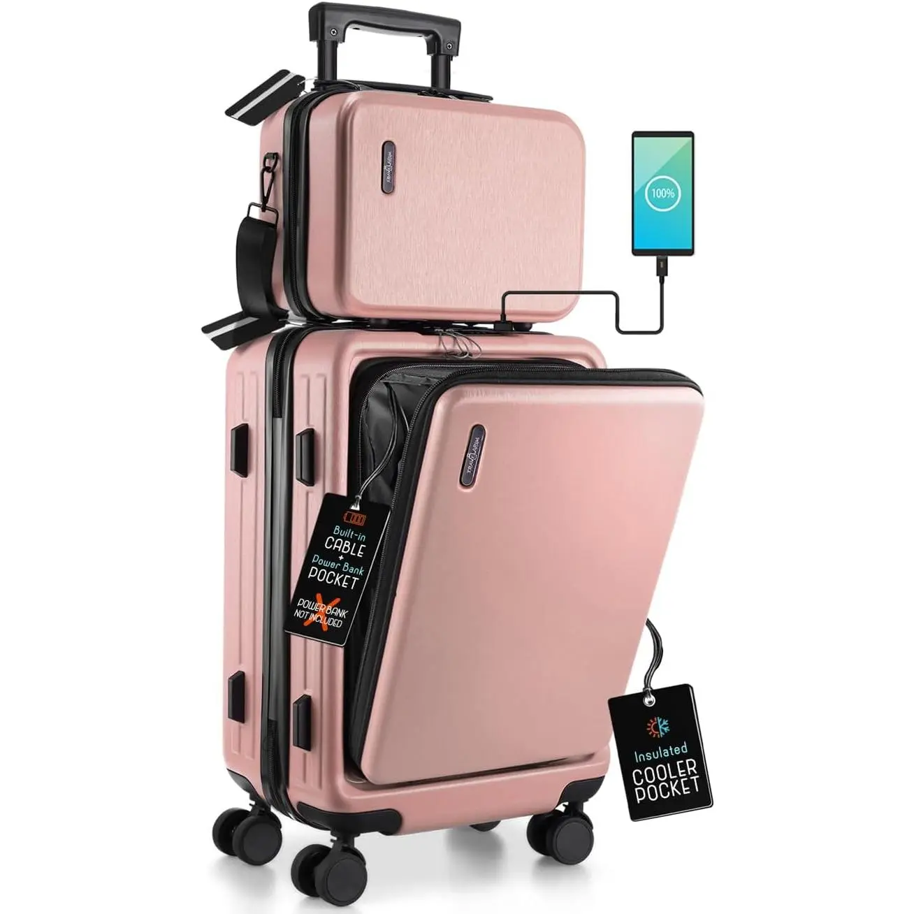 20 Inch Carry On Luggage 22x14x9 Airline Approved, Carry On Suitcase with Wheels, Hard-shell Carry-on Luggage, Durable Luggage Carry-On, Pink Small Suitcase with Cosmetic Case