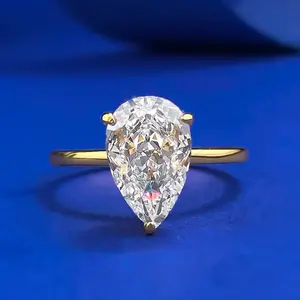 8A Cubic Zirconia S925 Sterling Silver Pear Ice Flower Cut Water Drop Ring 7*11 Ring fashion jewelry accessory woman girl promise ring
