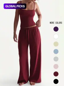 Two-Piece Set Women's Basic Solid Color Cami Top & Pants, Casual Chic Sleeveless Top & Pants for Daily Wear, Ladies Summer Clothes, Soft Elastic Breathable Set