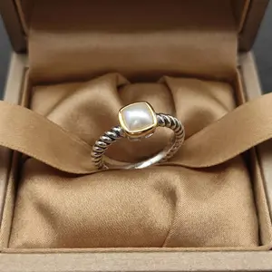 2025 New S925 Sterling Silver 6mm Fat Square Pearl Inlaid Diamond Ring Unisex Neutral Personality Minimalist Simple Retro Vintage Fashion Trend Luxury Fine Jewelry Daily Casual Party Stackable Finger Ring Couple Birthday Festival Jewelry Gift