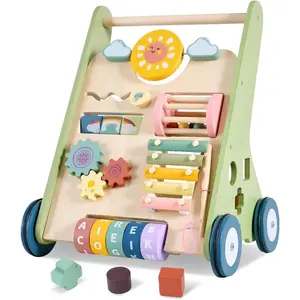 Baby Push Walker, Wooden Baby Walker with Wheels, Montessori Walker for Babies 6-12 Months, Adjustable Speed Push Walking Toys for Boys & Girls 1 Year Old, Christmas Birthday Gifts for Toddler