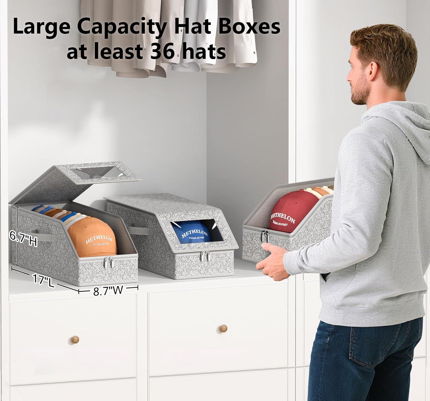 Stackable Baseball Cap Storage Box, Foldable Durable Cardboard Organizer Holds Up to 12 Hats, Dustproof & Space Saving Multipurpose Storage for Hats, Toys and Accessories, Ideal for Home Bedroom Closet Wardrobe
