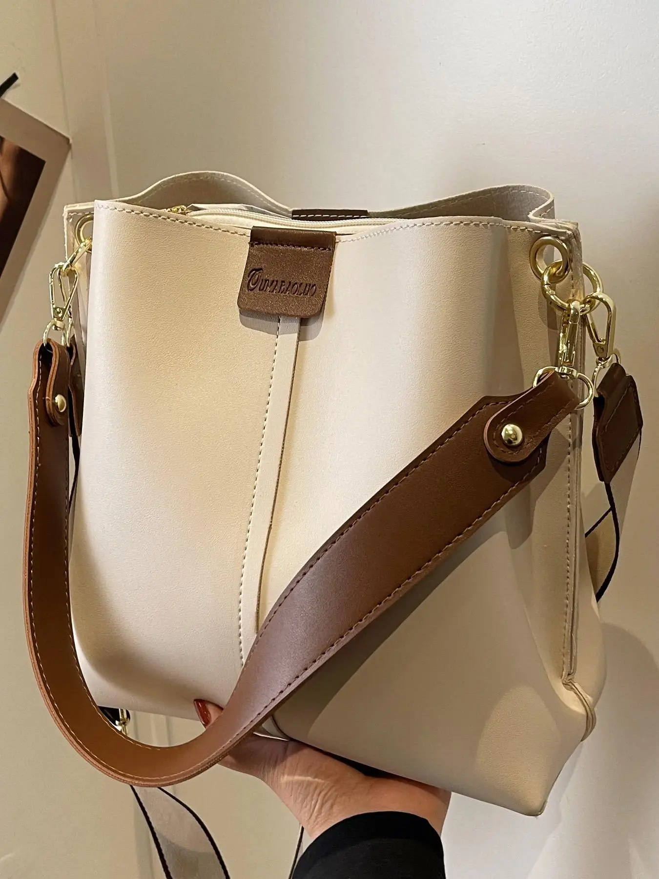 Women's Solid Color Patched Design Tote Bag, Fashionable Large Capacity Shoulder Purse for Work & Daily Used, Casual Commuter Crossbody Bag for Women