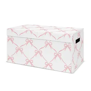 Sweet Jojo Designs Toy Storage Organizer (Pink Bows) for Girls, Toybox Basket with Lid for Baby Nursery, Kids Play Room Essentials (Blush Bow for the Ballerina, Ballet Dancer, Princess Collection)