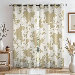 2 panels Minimalist Cow Print Pattern Blackout Curtains, Neutral Beige Cowhide Design Light Blocking Drapes for Nursery Bedroom, Modern Farmhouse Aesthetic Decor