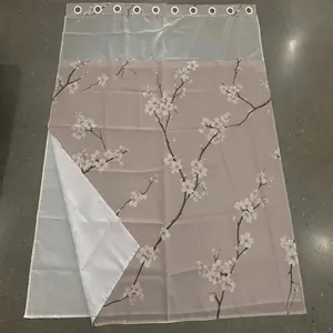 1pc hookless Removable Bathroom Shower Curtain with buckle lining, spring pink and white plum blossom design, 2D flat printing, fabric waterproof lining, see-through double-layer shower curtain, 71 x 74 inches, modern home draping curtain