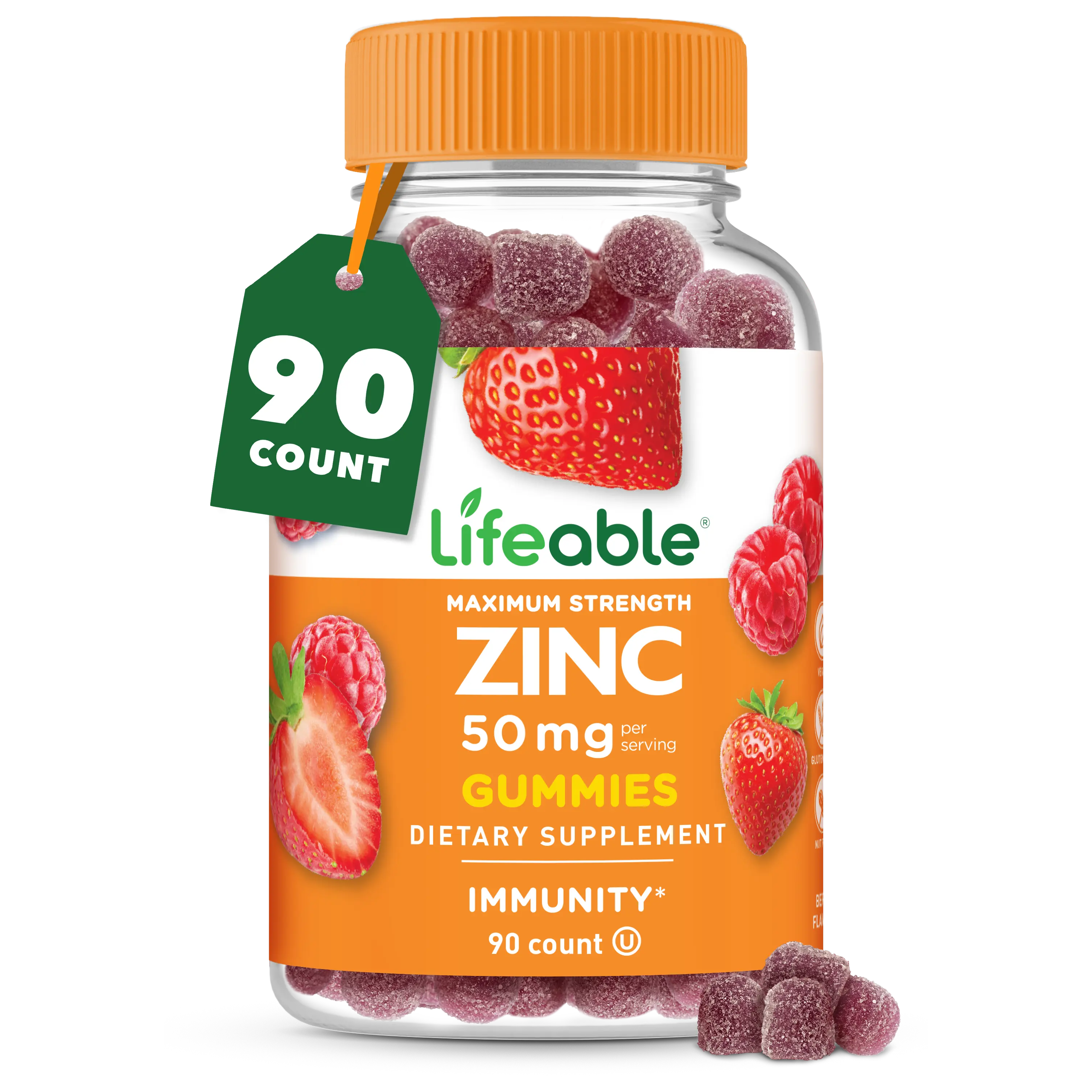Lifeable Adult Zinc Dietary Supplement Gummies - 50mg Natural Berry-Flavored Essential Minerals Supplement, 90 Count, Vitamin
