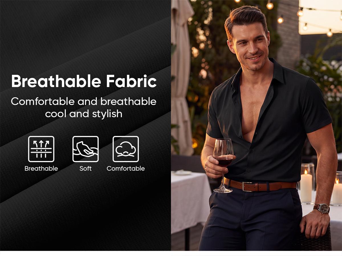JMIERR Mens Muscle Fit Dress Shirts Casual Button Down Shirt Short Sleeve Wrinkle-Free Shirts