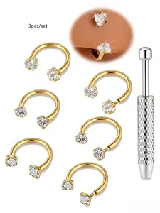 Cz Horseshoe Nose Ring, Durable Hypoallergenic Stainless Steel, Internal Threaded 18/20 Gauge Hoop, Rhinestone Design, Casual Style, Nose Piercing Jewelry