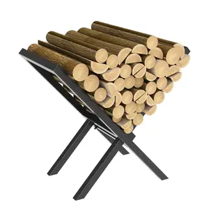 Heavy Duty Steel Firewood Rack, 28.7in Indoor and Outdoor Waterproof Wood Storage Shelf for Fireplace Tools, X-Shaped Log Holder, Logs Stacking Stand