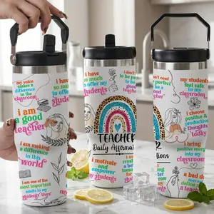 Boho Teacher Tumbler Skinny with Straw, Inspirational Daily Affirmations Gifts for Teachers, Leopard Rainbow Vacuum Insulated Travel Mug, End of Year Teacher Gift, Preschool Elementary Teacher Cup