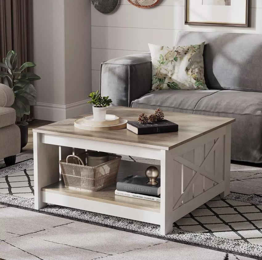 YITAHOME Coffee Table with Storage for Living Room With/Without Lift Top Farmhouse Modern Dining Table for Small Reception Room Home Office