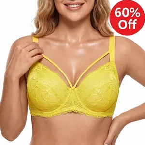 HSIA Pretty In Petals Plus Size Elegant Sheer Mesh Lace Unlined Full Coverage Strappy Underwire Non-Padded Bra with Minimizer Support  Wide Adjustable Straps for Women's Everyday Lingerie SpringStatements