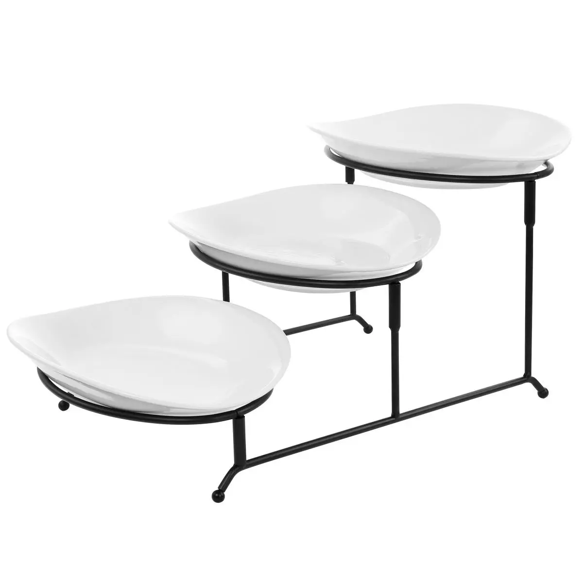 Elama ELM-001 Sturdy Metal Rack, 3-Tier Modern Oval Shape Medium Size Inclined Plates Kitchen Serveware Set