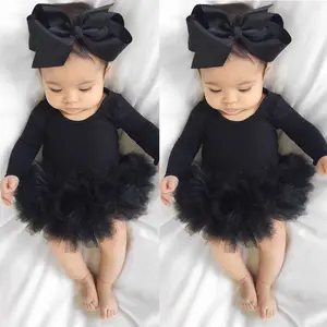Cute Newborn Baby Girl Long Sleeve Tutu Romper Jumpsuit Bodysuit Dress Headband Outfits
