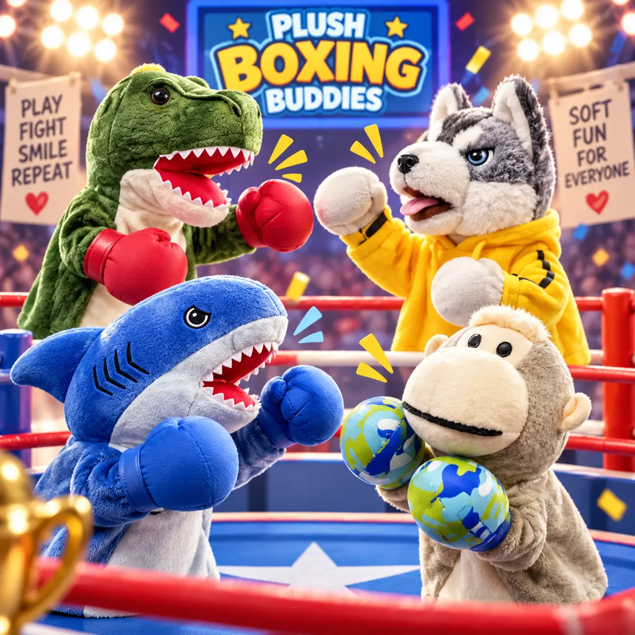 Ahda Punch & Play Animal Boxing Puppet, Interactive Plush Hand Puppet with Moving Boxing Gloves, Dinosaur Shark Husky Monkey Character Toy for Family Fun & Gift Giving funny gag prank novelty premium box Cosplay Costume Set hilarious creative party pool
