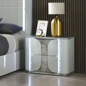 Cleburne LED Collection Contemporary Light Gray High-Gloss Finish with Marble & Gold Foil Accents