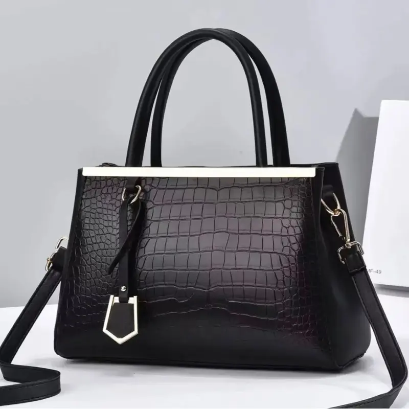 Women’s Basic Medium-Size Black Leather Top-Handle Handbag, Convertible Crossbody Bag for Women, Stylish Purses Crossbody Bag