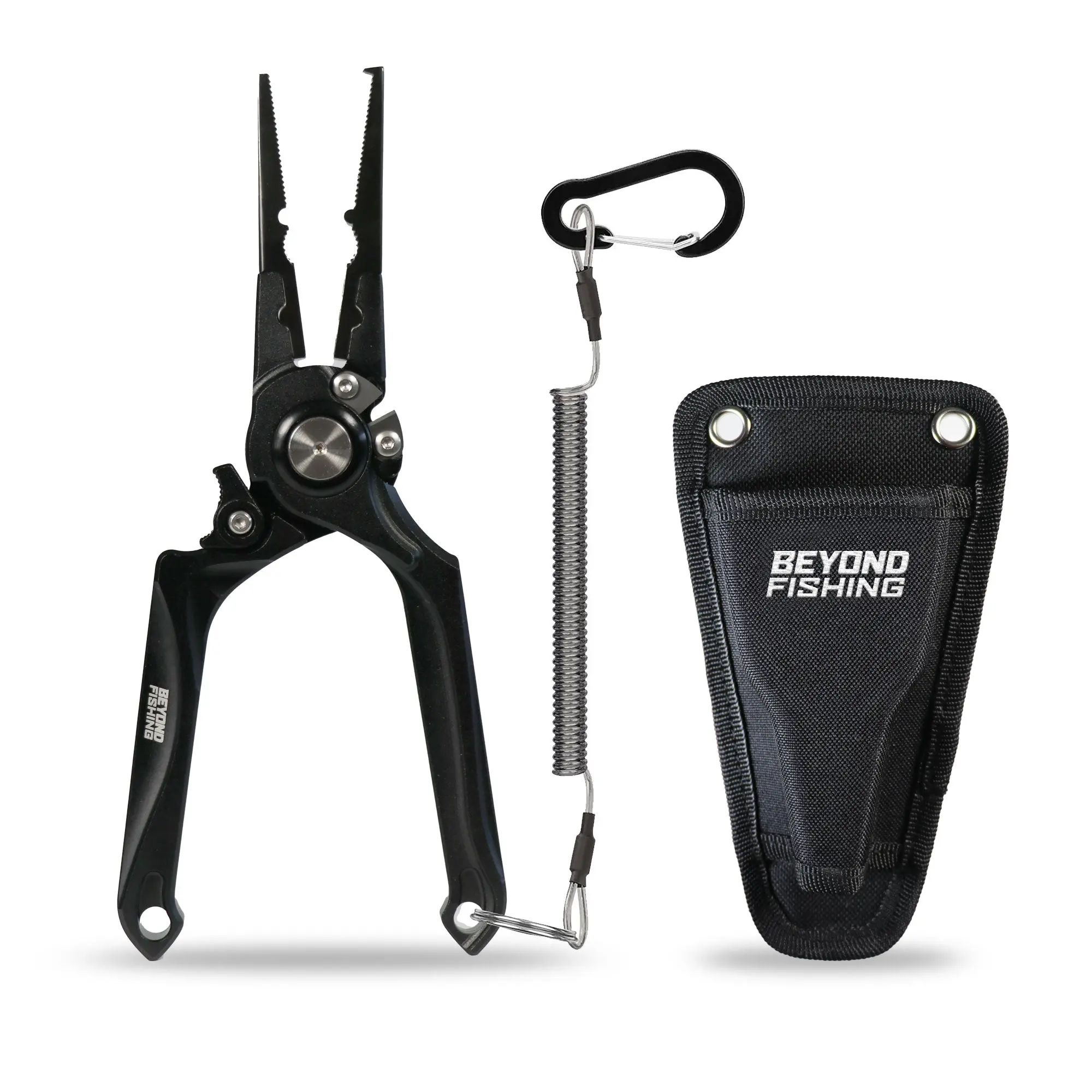 Beyond Fishing Pro Series Aluminum Alloy 8-in Multi-Function Pliers, Fishing Equipment with Tungsten Carbide Line Cutting, Saltwater Resistant Teflon Coating & Protective Sheath
