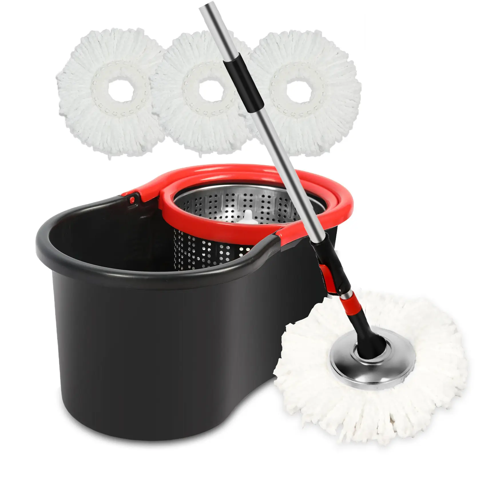 SummerVibes Virul Spin Mop Bucket Set with 360 Rotation, Self Wringing Mop Microfiber Refiils for Floor Cleaning, Stainless Steel Spin Mop and Bucket with 3pcs mop heads Self Squeezing Mop Easywring Spin Mop
