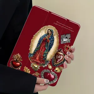 Vintage Catholic Our Lady of Guadalupe Pad Protective Cover with Trifold Stand & Auto Wake/Sleep,Pencil Slot & Charger Port,Transparent Acrylic Back,Shockproof Protection,Safety Casing, Durable Tablet Casing, Fits 7.9/10.9/11/12.9/13 Inch Tablets