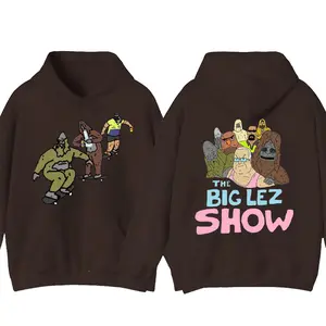 Big Lez Show Skateboarders 2 Sided Graphic Hoodie Casual Street Style Fleece Fabric Pullover Hooded Sweatshirt Tops Trendy for Women for Men