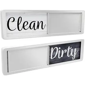 TRAIL RECKONING Dishwasher Magnet Clean Dirty Sign, Strong Universal Dirty Clean Dishwasher Magnet Indicator for Kitchen Organization, Slide Rustic Farmhouse Black and White Wood