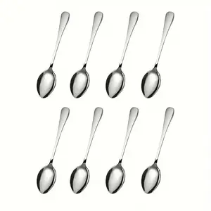 8-Piece Silver Color Stainless Steel Spoon Set, Utensils, Dinnerware Sets, Kitchen Set Cutlery, Mirror Polished Dessert Spoons, Tea Spoons, Ice Cream Spoons, Dishwasher Safe