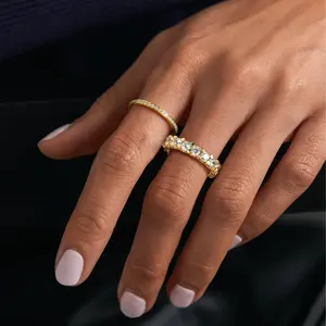 FindChic Eternity Rings Band Ring Cubic Zirconia Golden Copper Rings Size 7 To 14 For Women Men Girlfriend Boyfriend