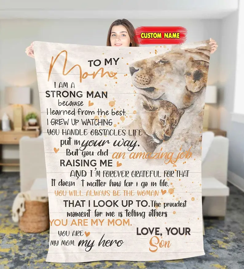 Personalized To My Mom Lion Fleece Sherpa Blanket, Custom Birthday Gift For Mom, Mom Blanket, Mother's day Gift, 2024 Mother's day blanket