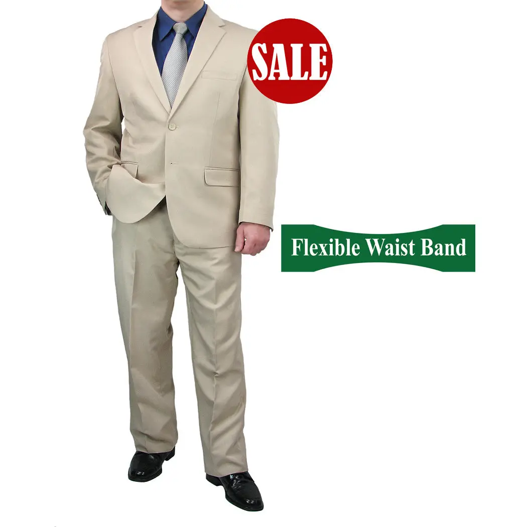 SALE! Sharp Mens 2pc. 2-B Comfortable Stretch Waist Suit - BEIGE