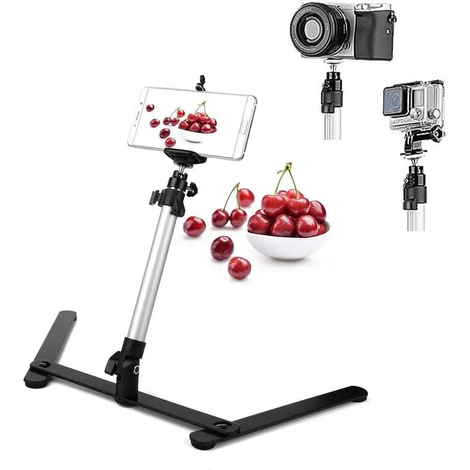 Adjustable Tabletop Overhead Mount Stand with Anti-Shake Synthetic Steel Cast Alloy Base, 1/4"-Screw Compatibility, Easy Assembly, Height Range Adjustment, for Webcams/Cameras, Cell Phones, Photo Copy, Pico Projectors, Drawing, Teachers' Live Streaming