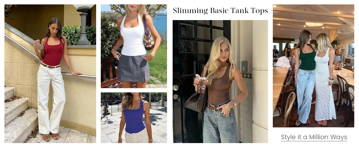 PrettyGarden Women's Summer Halter Tank Tops Y2K Sleeveless Slim Fitted Backless Shirts Going Out Spring Workout Clothes