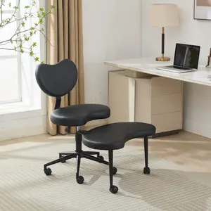 Meditation Chair Plus, Cross Legged Chair with Wheels, ADHD Chair, Criss Cross Desk Chair with Lumbar Support and Adjustable Stool, Flexible Design for Fidgety Sitters, Black PU