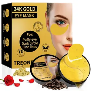 24K Gold Eye Masks for Dark Circles and Puffiness 70PCS, under Eye Patches Gel Pads for Puffy Eyes Treatment W/Collagen, Caffeine, Peptides for Eye Bags Treatment, Gel Eye Mask Skincare Treondexir
