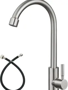 Brushed Nickel Kitchen Faucet with 360 Degree Swivel Spout and Longer Thread Pipe