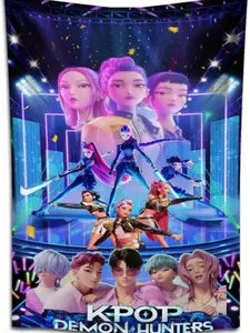 K-Pop Fans! Futuristic Anime Stage Performance Wall Tapestry – Vibrant Manga Style Graphic Hanging Decor, Trendy Animation Art for Bedroom/Dorm, Soft Premium Fabric Backdrop, Aesthetic Fan Gift Color-Fillable Flannel Blanket