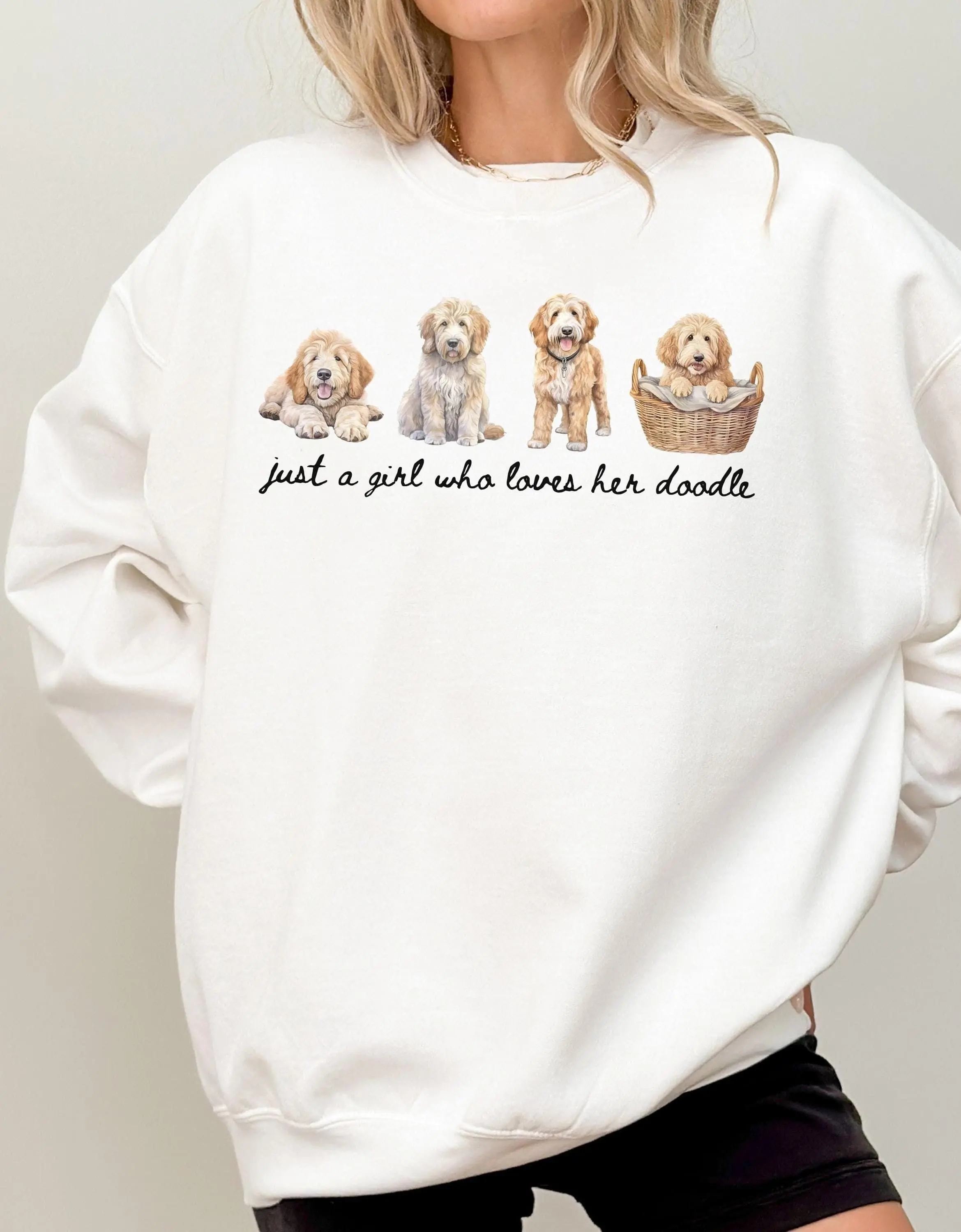 Goldendoodle T-Shirt, Sweatshirt and Hoodie - Golden Doodle Mom Gift, Cute Sweater for Girl Kids Youth, Funny Pet Owner Crewneck, Girly Cottagecore