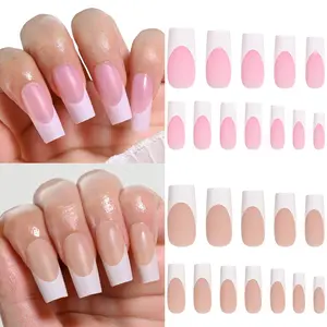 120 Pcs Matte Medium-Length Nail Tips, Nude French Edge False Nails, Reusable Square Tip Manicure, Easy Apply Remove, Essential for Nail Lovers