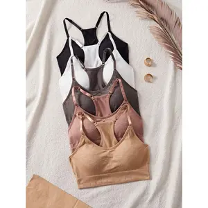 5pcs/Set Seamless Sports Racerback Bras, Wireless Yoga Bras For Women