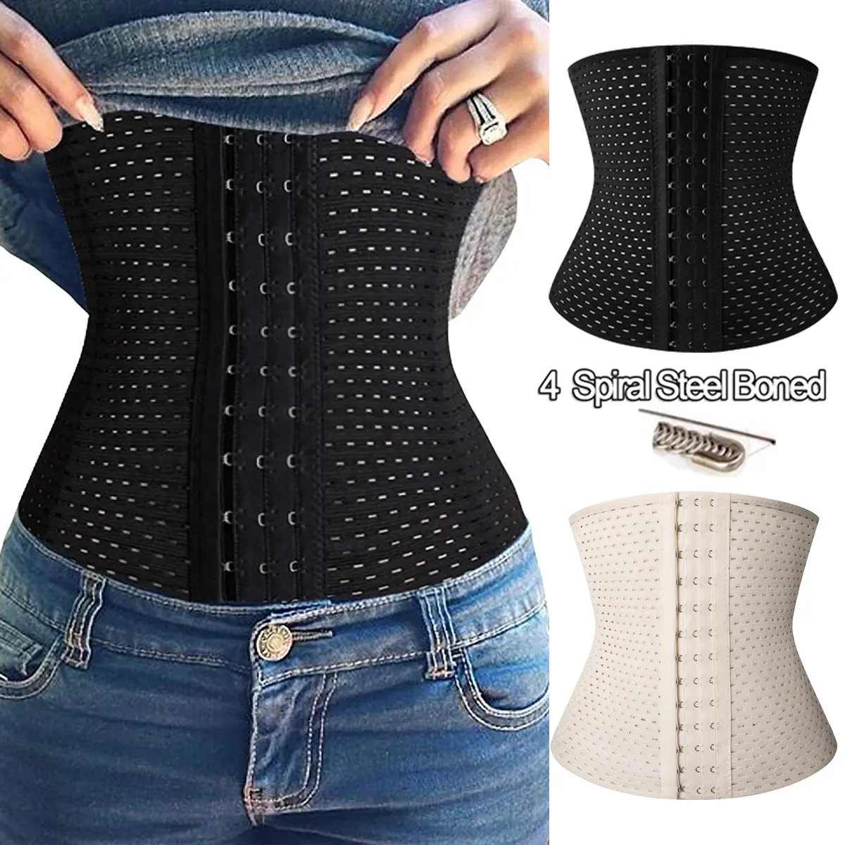 Women's Polyester Breathable Waist Trainer Corset Shapewear - 25cm Long, Adjustable Hooks, Lightweight Faja Body Shaper Girdle Belt with Tummy Control for Everyday Casual Wear