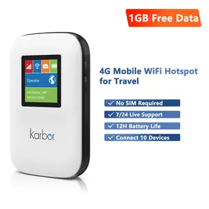 Karbor 4G LTE WiFi Mobile Hotspot, 1GB Free Data, No SIM Card Required, Supports 10 Devices, Portable for Campers Motorhomes Travel